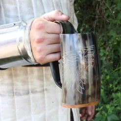 Norse Viking Tankard Fenrir Engraved Drinking Horn Mug -Knife Sales Store horn tankard with fenrir 2 57288.1564505023