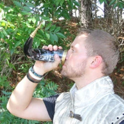 Viking Norse Drinking Horn Hand-carved Mjolnir Design