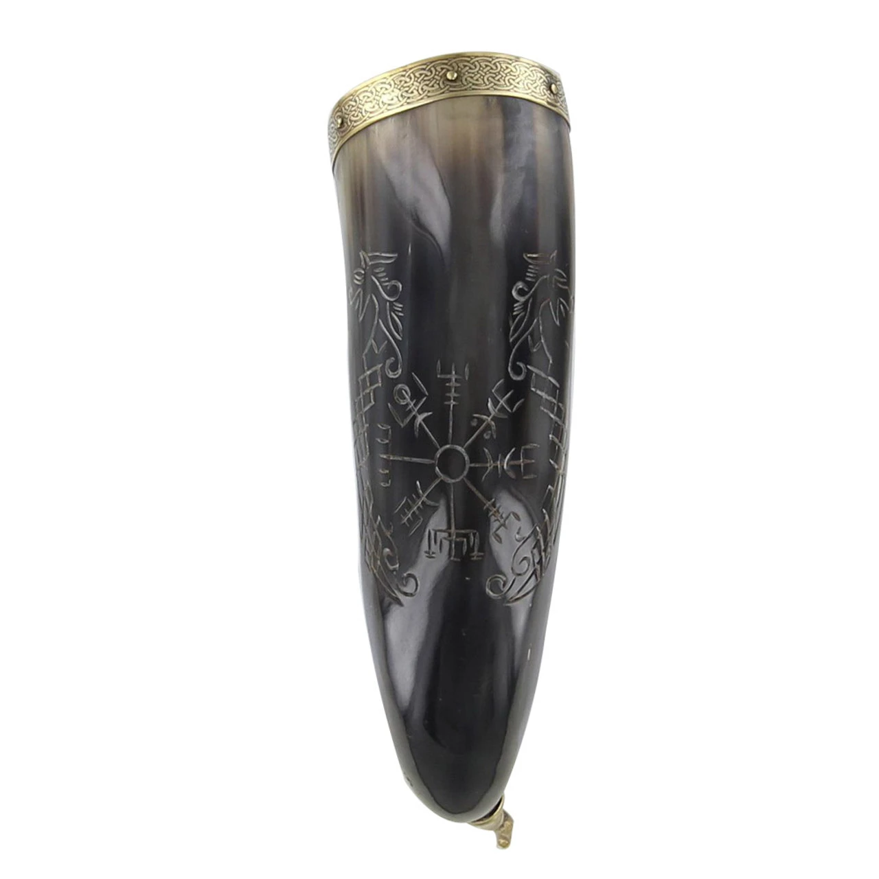 Norse Viking Icelandic Vegvisir Jormungandr Engraved Drinking Horn 4 Norse Viking Icelandic Vegvisir Jormungandr Engraved Drinking Horn - Image 2