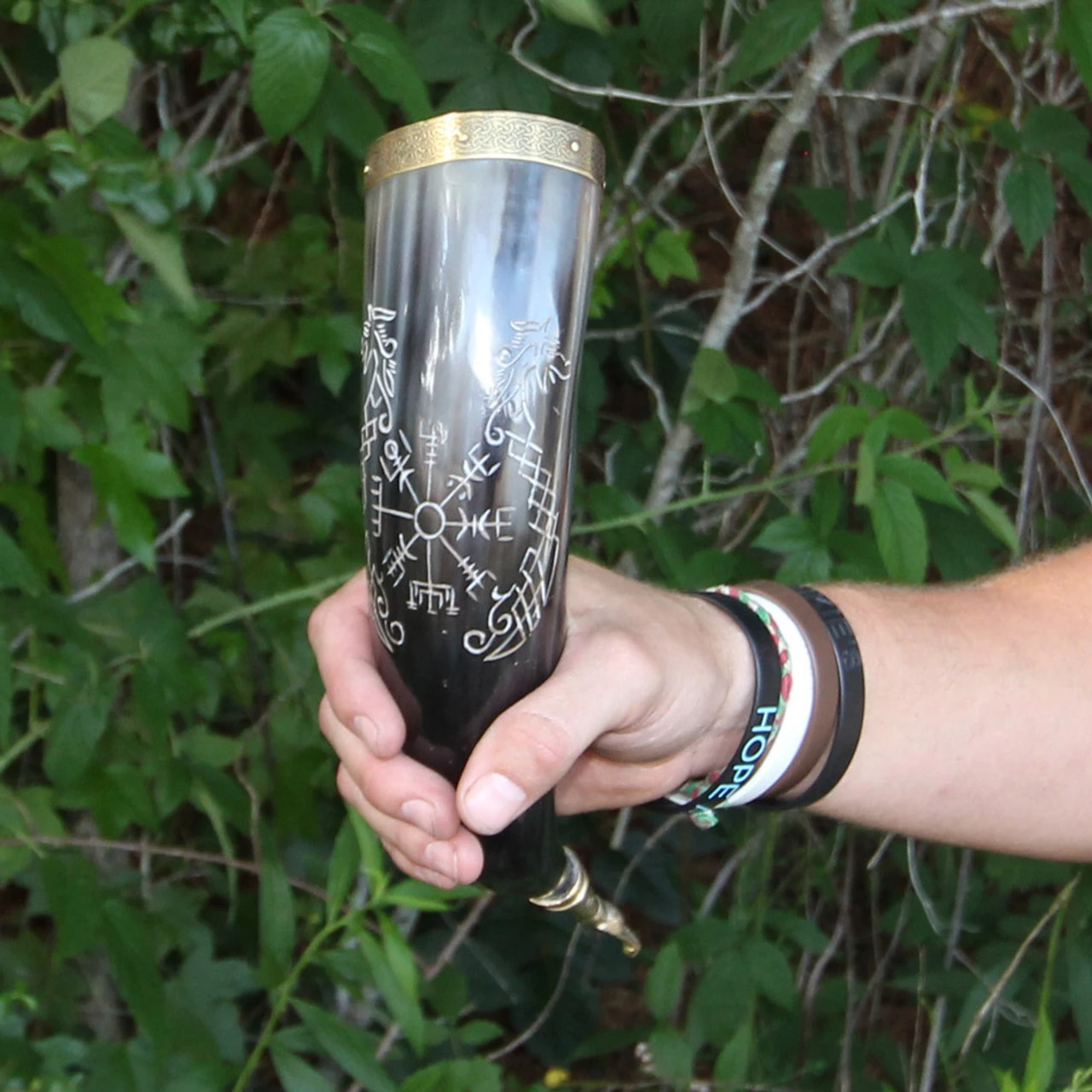 Norse Viking Icelandic Vegvisir Jormungandr Engraved Drinking Horn 5 Norse Viking Icelandic Vegvisir Jormungandr Engraved Drinking Horn - Image 3